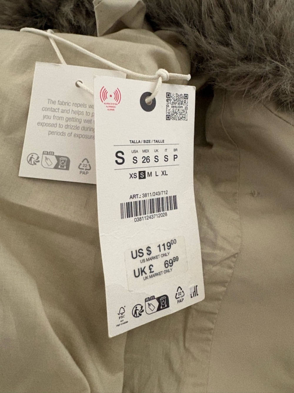 Zara Double-Breasted Trench Coat with  Detachable Faux Fur Collar. NWT size Smal - Picture 6 of 8